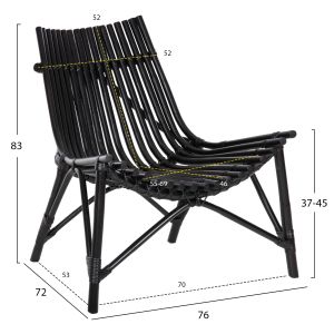 Garden chair/armchair Cellion natural rattan in black color 76x72x83hcm Hm9812,02