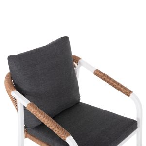 Garden chair/armchair Maerly aluminum in white-artificial rattan in dark brown-black cushions 55.5x62.5x85hcm Hm6051.01