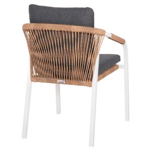 Garden chair/armchair Maerly aluminum in white-artificial rattan in dark brown-black cushions 55.5x62.5x85hcm Hm6051.01