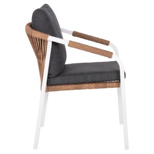 Garden chair/armchair Maerly aluminum in white-artificial rattan in dark brown-black cushions 55.5x62.5x85hcm Hm6051.01