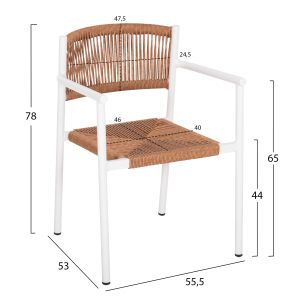 Garden chair/armchair Ster aluminum white-synthetic rattan in beige 55.5x53x78hcm Hm5786.11