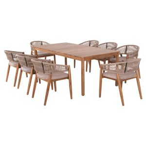 Garden dining set 9pcs. Navant .02 table with 8 dining chairs-solid acacia wood-natural rope in beige Hm21066