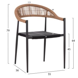 Berg Hm6284.02 garden dining chair, aluminum and textile in dark gray - Petwisted rattan 55x56x79hcm.