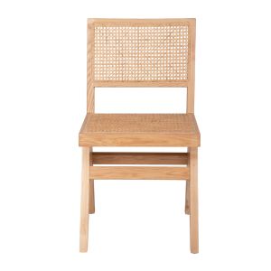 Garden dining chair Fredrik ash wood and natural rattan 45x55.5x83hcm