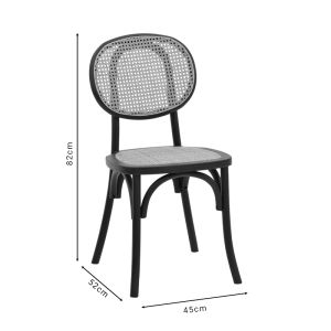 Garden dining chair Zoel beech wood natural rattan black-natural 45x52x82cm