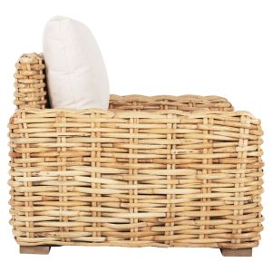 Garden armchair Tropel mango wood solid natural rattan-white cushions 110x88x70-85hcm Hm9810