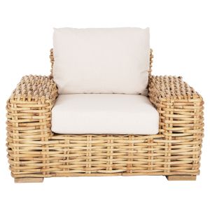 Garden armchair Tropel mango wood solid natural rattan-white cushions 110x88x70-85hcm Hm9810