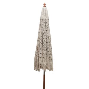 Garden umbrella Brilie wooden with macrame D2.70x2.60 M Ecru