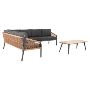 Garden corner set Maerly ,02 aluminum and cushions in anthracite-beige synthetic rope Hm6140