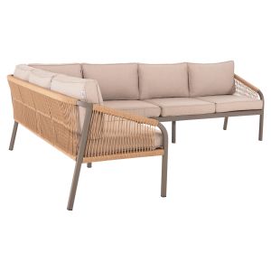 Garden corner set Maerly ,03 aluminum and cushions in champagne-beige synthetic rope Hm6140