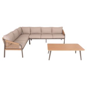 Garden corner set Maerly ,03 aluminum and cushions in champagne-beige synthetic rope Hm6140