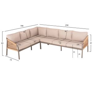Garden corner set Maerly ,03 aluminum and cushions in champagne-beige synthetic rope Hm6140