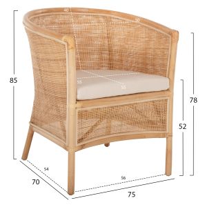 Garden chair Apron Hm9818 made of rattan in natural color 75x70x85hcm