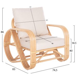 Garden armchair Baroness Hm9813 made of natural rattan with white cushions 81x90x92hcm