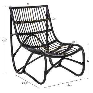 Garden armchair Grinn natural rattan in black 56.5x73.5x79.5hcm Hm9815.02