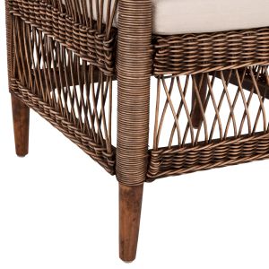 Garden armchair Malawi Hm9635.01 made of mahogany wood with brown rattan with white cushions 80x70x86hcm