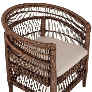 Garden armchair Malawi Hm9635.01 made of mahogany wood with brown rattan with white cushions 80x70x86hcm