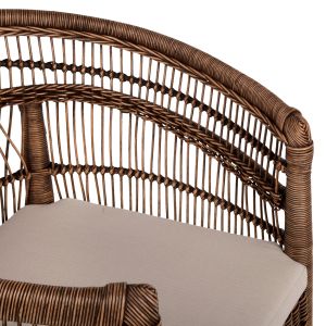 Garden armchair Malawi Hm9635.01 made of mahogany wood with brown rattan with white cushions 80x70x86hcm