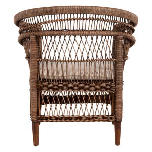 Garden armchair Malawi Hm9635.01 made of mahogany wood with brown rattan with white cushions 80x70x86hcm