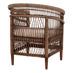 Garden armchair Malawi Hm9635.01 made of mahogany wood with brown rattan with white cushions 80x70x86hcm