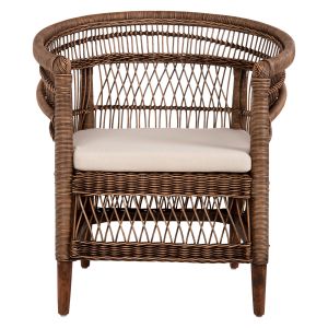 Garden armchair Malawi Hm9635.01 made of mahogany wood with brown rattan with white cushions 80x70x86hcm