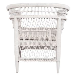 Garden armchair Malawi Hm9635,02 made of mahogany wood with white rattan with white cushions 80x70x86hcm