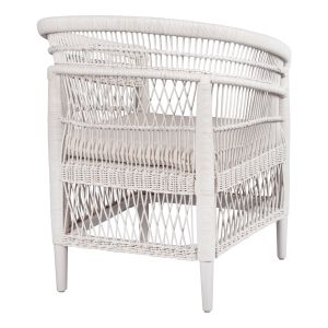 Garden armchair Malawi Hm9635,02 made of mahogany wood with white rattan with white cushions 80x70x86hcm