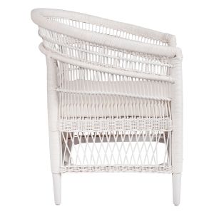 Garden armchair Malawi Hm9635,02 made of mahogany wood with white rattan with white cushions 80x70x86hcm