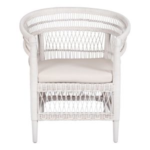 Garden armchair Malawi Hm9635,02 made of mahogany wood with white rattan with white cushions 80x70x86hcm
