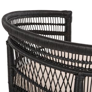 Garden armchair Malawi Hm9635.03 made of mahogany wood with black rattan with white cushions 80x70x86hcm