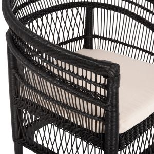 Garden armchair Malawi Hm9635.03 made of mahogany wood with black rattan with white cushions 80x70x86hcm