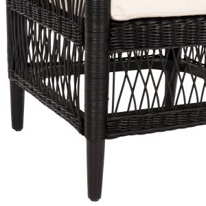 Garden armchair Malawi Hm9635.03 made of mahogany wood with black rattan with white cushions 80x70x86hcm