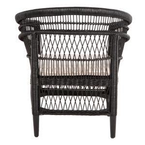 Garden armchair Malawi Hm9635.03 made of mahogany wood with black rattan with white cushions 80x70x86hcm
