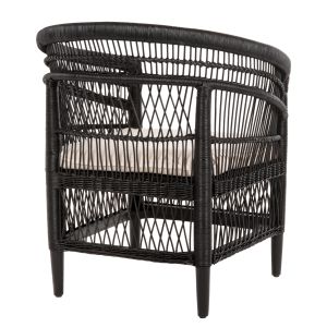 Garden armchair Malawi Hm9635.03 made of mahogany wood with black rattan with white cushions 80x70x86hcm