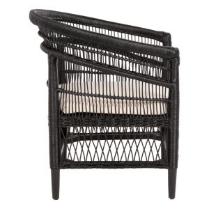 Garden armchair Malawi Hm9635.03 made of mahogany wood with black rattan with white cushions 80x70x86hcm