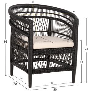 Garden armchair Malawi Hm9635.03 made of mahogany wood with black rattan with white cushions 80x70x86hcm