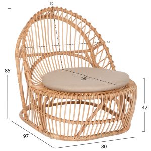 Garden armchair for living room Entropy Hm9840,01 made of rattan in natural color - ecru cushion 80x97x85cm