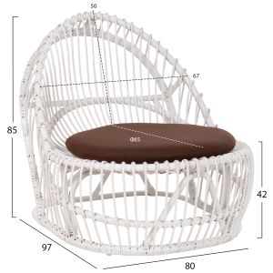 Garden armchair for living room Entropy Hm9840,02 made of rattan in white color - brown cushion 80x97x85cm