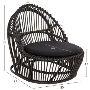 Garden lounge chair Entropy Hm9840,03 made of polished rattan in natural color - black cushion 80x97x85cm