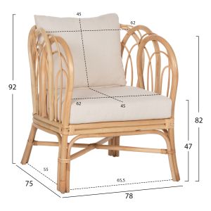 Garden lounge chair Estor Hm9817 made of natural rattan - white cushion 78x75x92cm