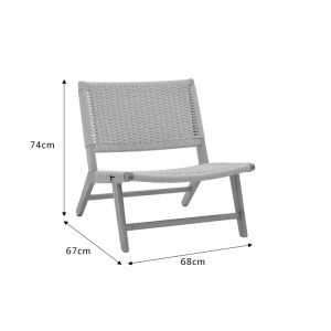 Filippo Natural beech wood garden lounge chair with natural rope seat 68x69x74cm