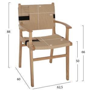 Garden chair rubber wood and rope Hm9324,01