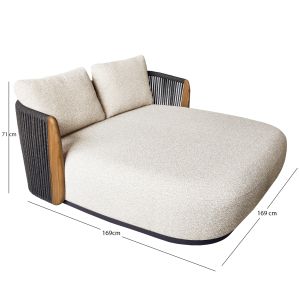 Double daybed Augustus Sm6452.01 aluminum - beige olefin - rope - teak armrests 169x169x71h