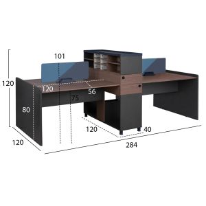 Double office workstation walnut and gray with partition and cabinets 284x120x120 Hm2102