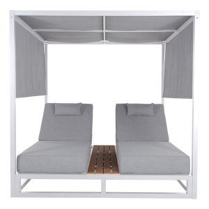 Double sun loungers in a cube with canopies Gallant, aluminum white Hm6097.02 2x2x2 m