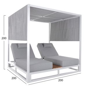 Double sun loungers in a cube with canopies Gallant, aluminum white Hm6097.02 2x2x2 m