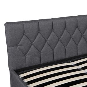 Kamaho double bed, fabric, anthracite, with storage space, 160x200cm