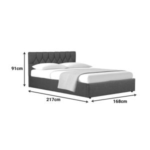 Kamaho double bed, fabric, anthracite, with storage space, 160x200cm