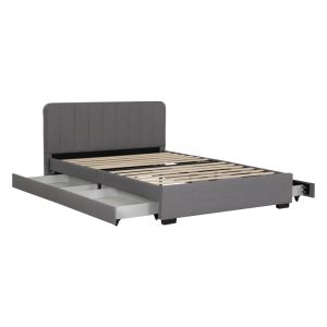 Double bed Veloty fabric dark gray with drawers 150x200cm