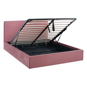 Двойно легло с матрак Allie Hm21273.02 прашно розово кадифе с място за съхранение - за 160x200см.